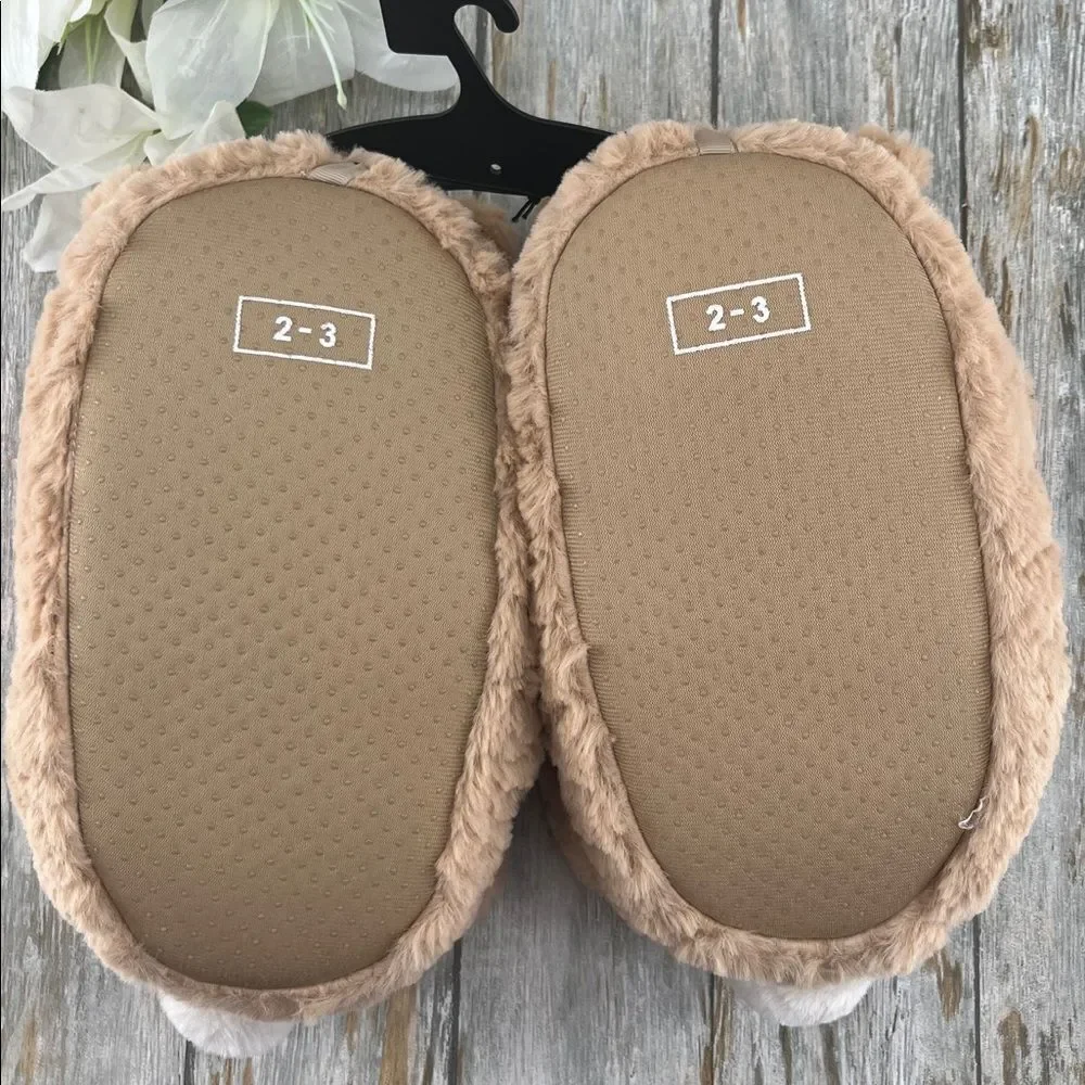Little Girls Plush Teddy Bear Slippers Shoes Size 2-3